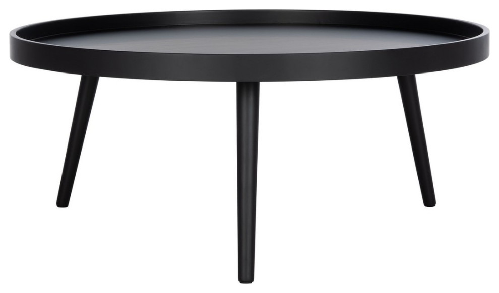 Roxie Round Tray Top Coffee Table Black   Midcentury   Coffee Tables   by Peachtree Fine Furniture  Houzz