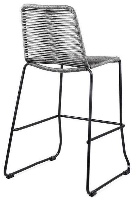 Shasta Black and Gray Outdoor Patio Barstool With Fishbone Textiling   Beach Style   Outdoor Bar Stools And Counter Stools   by Armen Living  Houzz