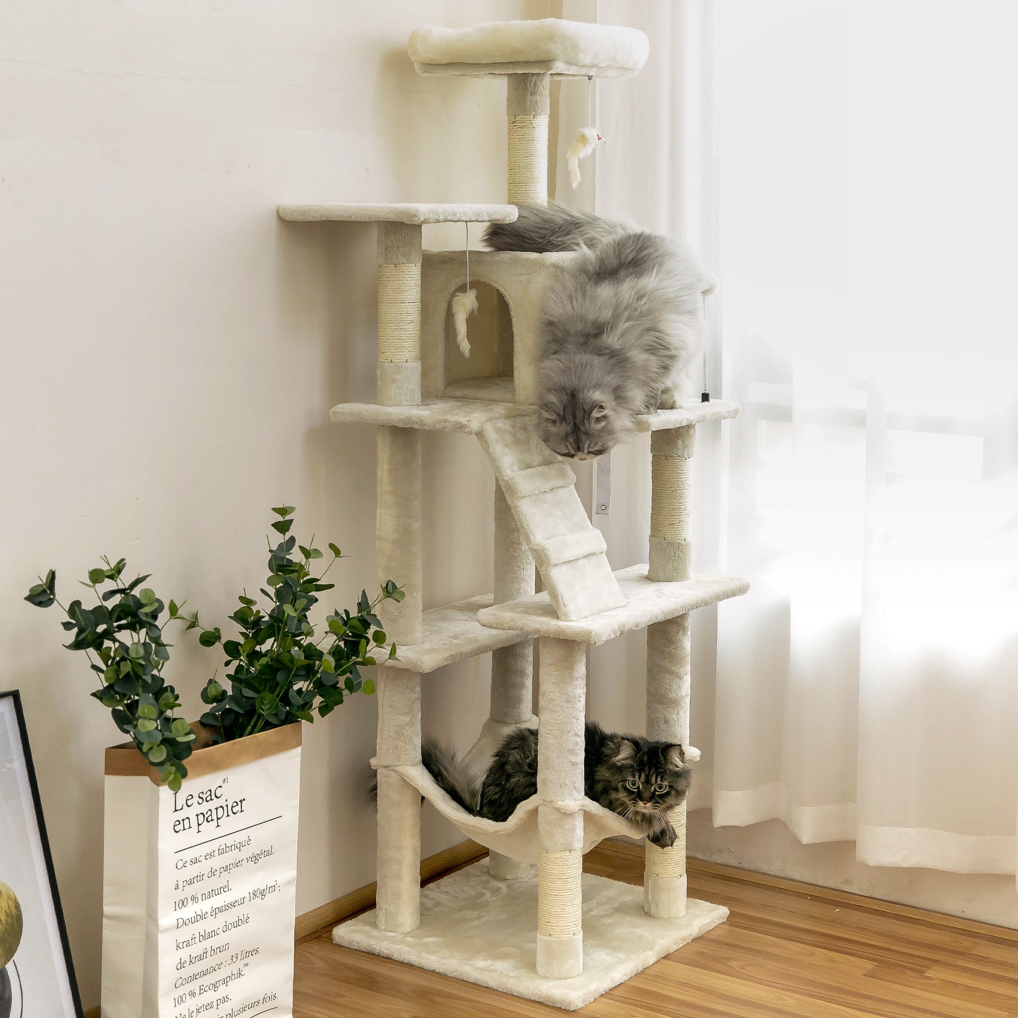 MWPO 63.8" Multi-Level Cat Tree with Condo and Scratching Post Tower, Beige