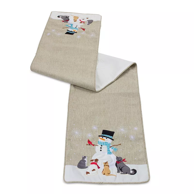 Embroidered Snowman Holiday Table Runner 70l