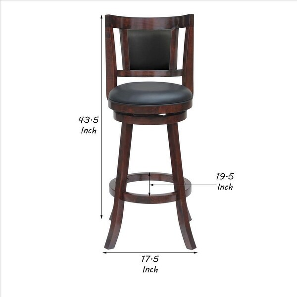 29 Inches Swivel Wooden Frame Counter Stool with Padded Back， Cherry Brown - 43.5 H x 17.5 W x 19.5 L Inches