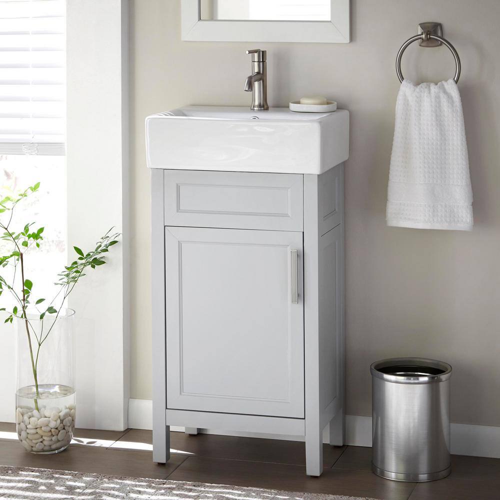 Home Decorators Collection Arvesen 18 in. W x 12 in. D x 35 in. H Bath Vanity in Dove Grey with Ceramic Vanity Top in White with White Sink Arvesen 18G