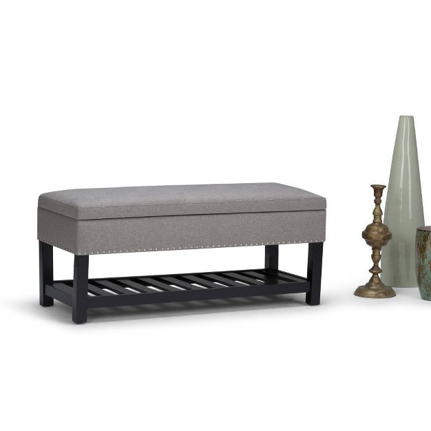 Riley Storage Ottoman Bench Dove Gray Linen Look Fabric Wyndenhall