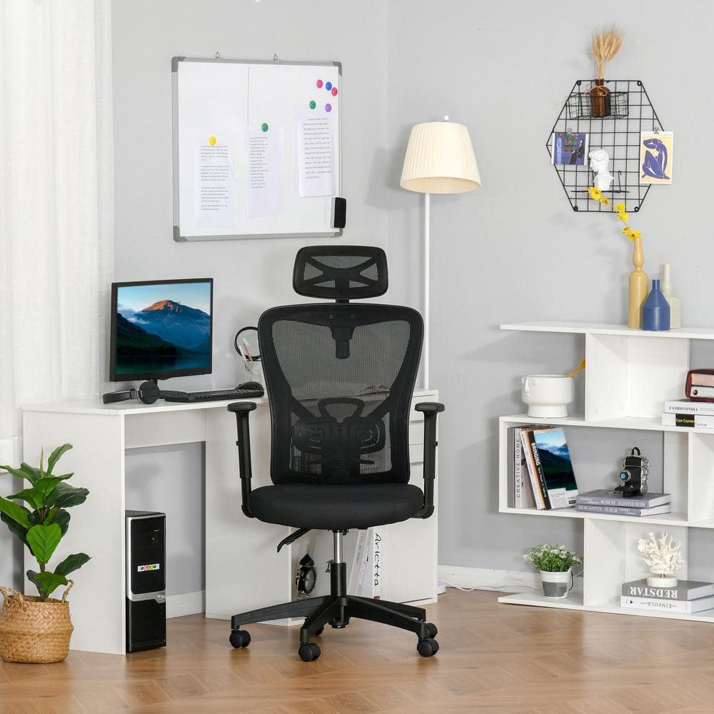 Vinsetto Black, Mesh Home Office Chair High Back Ergonomic Computer Task Chair with Lumbar Back Support, Rotate Headrest 921-404V80