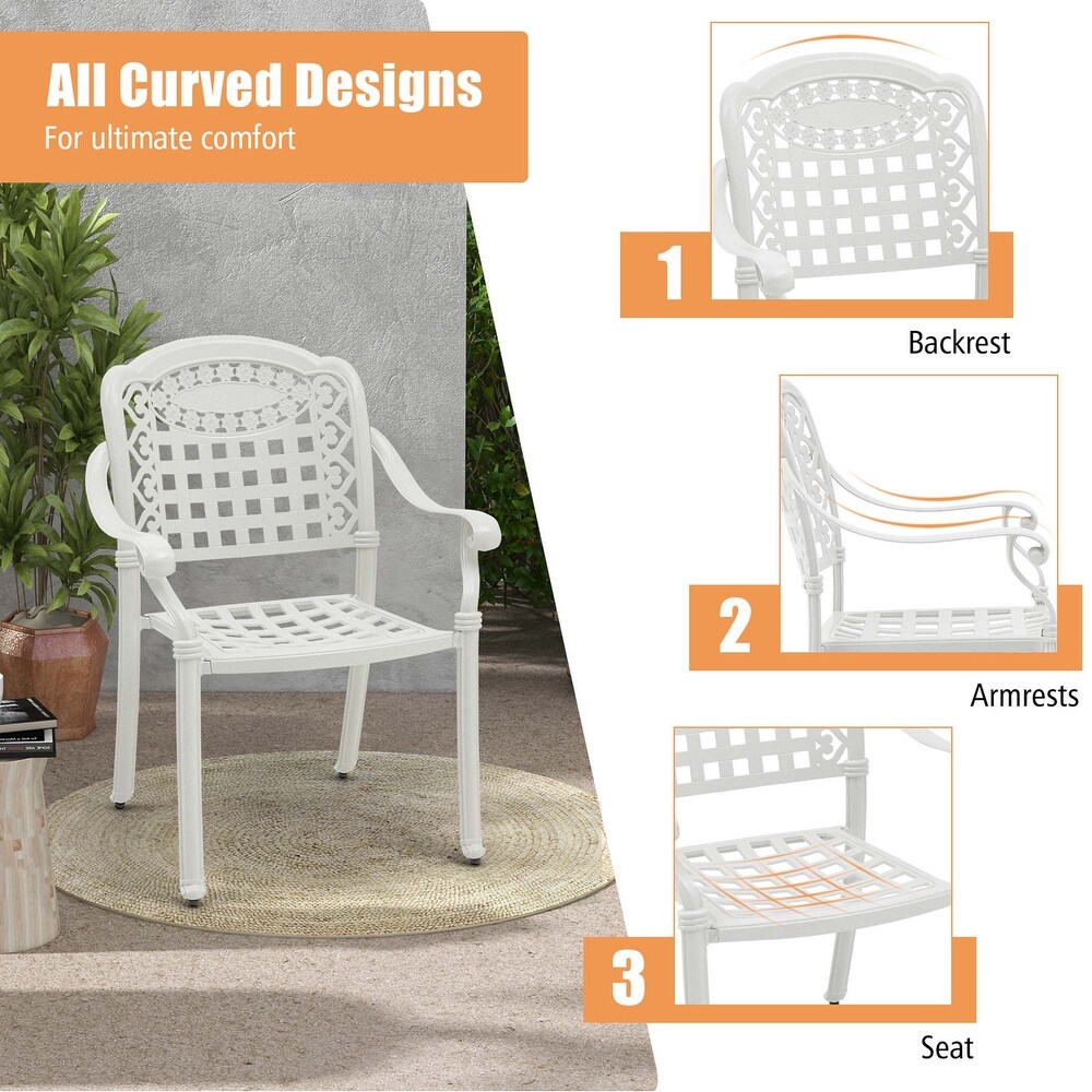 Costway 2pcs Patio Cast Aluminum Armrest Chairs Dining Stackable   See Details