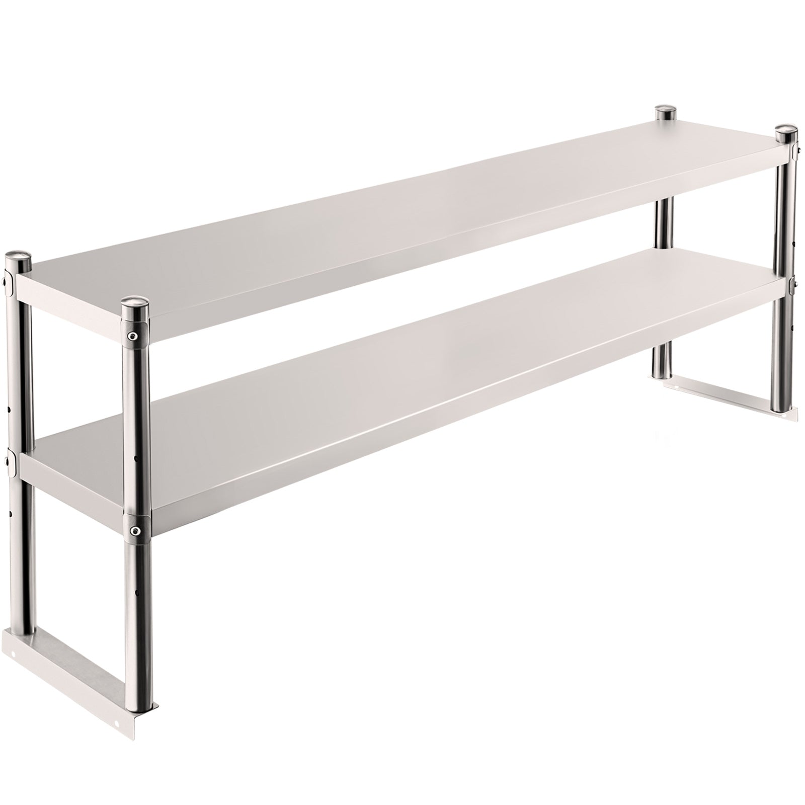 VEVOR Double Overshelf， Double Tier Stainless Steel Overshelf， 60 in.Length x 12 in.Width Double Deck Overshelf， Height Adjustable Overshelf for Prep and Work Table in Kitchen， Restaurant and Workshop