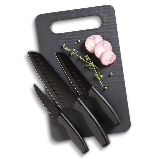 Oster 4 Piece Cutlery Knife Set With Cutting Board In Black