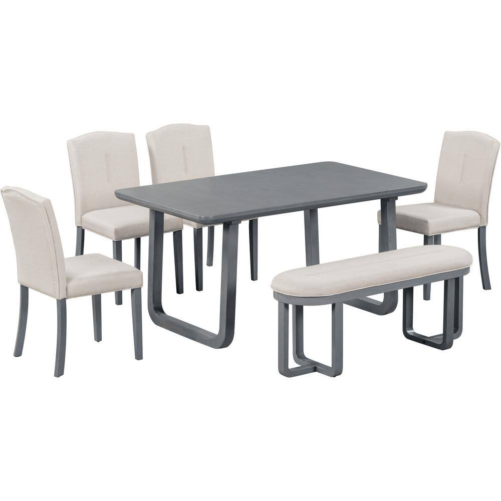 Nestfair Gray 6-Piece Dining Table with 4 Upholstered Chairs and 1 Bench DTS10026E