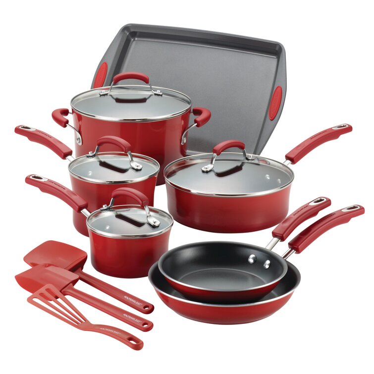 Rachael Ray Classic Brights Hard Enamel Nonstick Cookware Set, 14-Piece