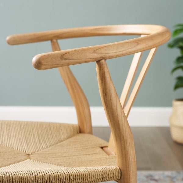 Novato Mid Century Modern Curved Natural Wooden Arm Dining Chair