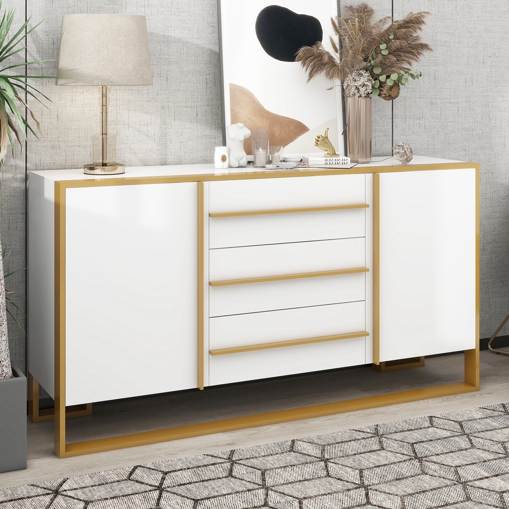 Sideboard with Large Storage Space and Gold Metal Legs   N/A