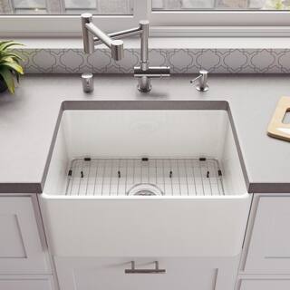 ALFI BRAND Fireclay 24 in. Single Bowl Farmhouse Kitchen Sink in White ABF2418-W