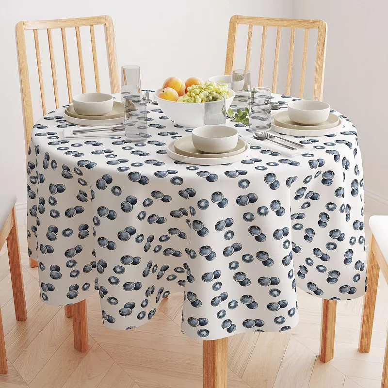 Round Tablecloth， 100% Polyester， 90 Round， Blueberry Picnic