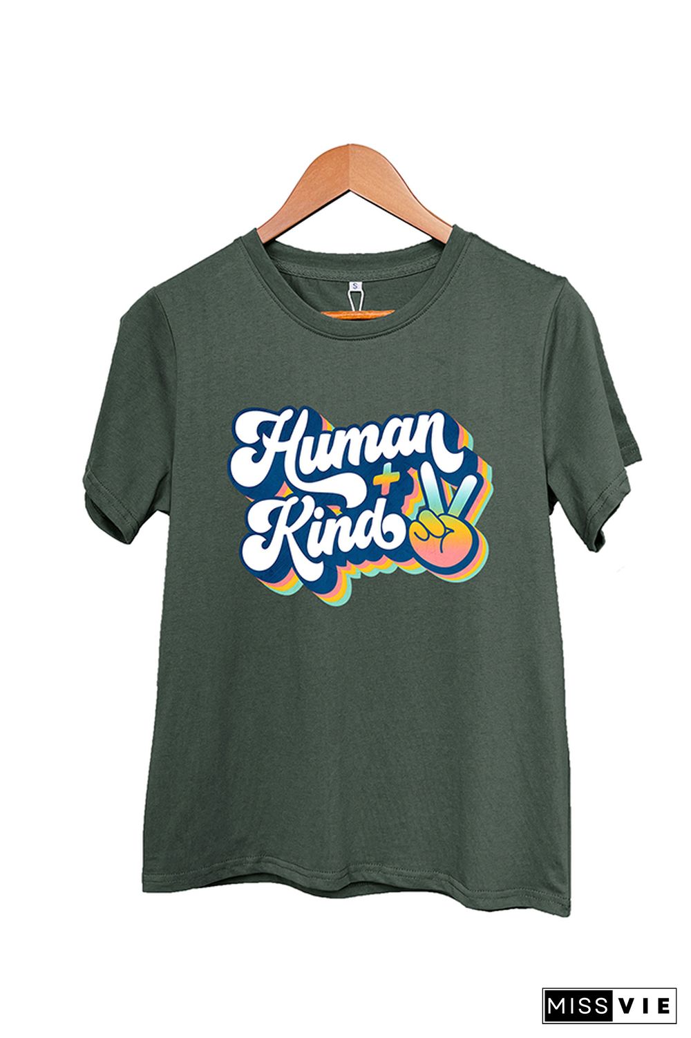 Human Plus Kind Peace Sign Short Sleeve Graphic Tee Wholesale