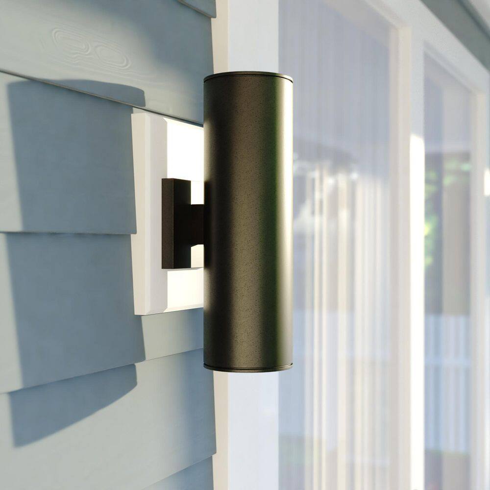 VAXCEL Chiasso Aluminum 2 Light Dusk to Dawn Black Contemporary Outdoor Cylinder Wall Light T0653