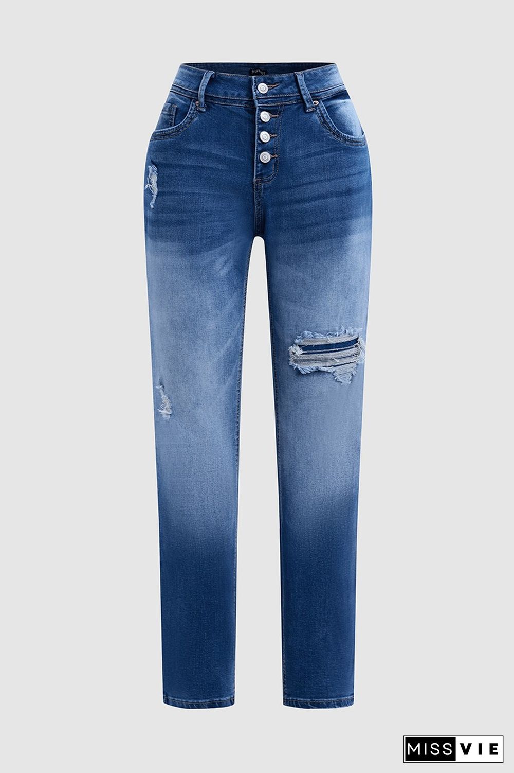 Mid Waist Button Skinny Leg Jeans