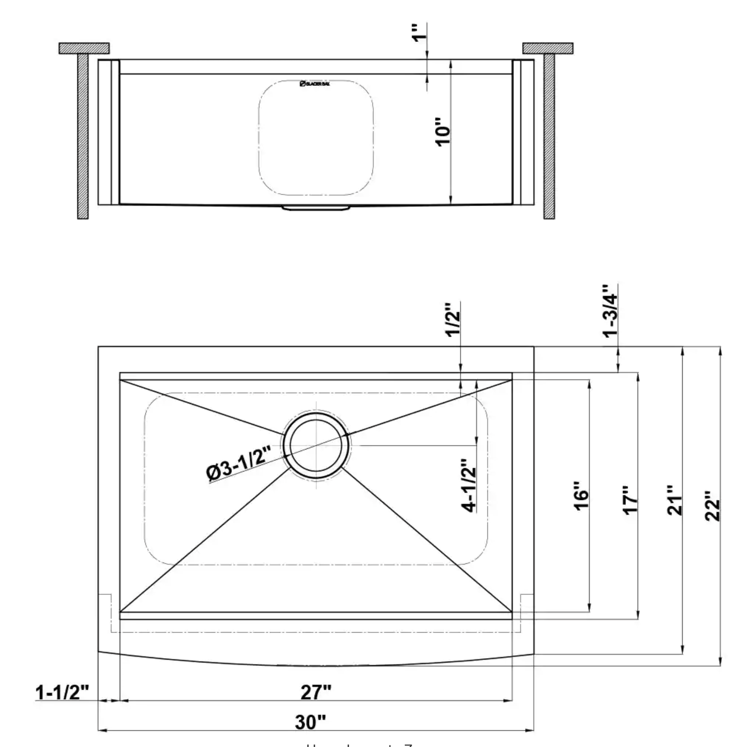 Glacier Bay 4311F Zero Radius Farmhouse Apron-Front 18G Stainless Steel 30 in. Single Bowl Workstation Kitchen Sink with Accessories