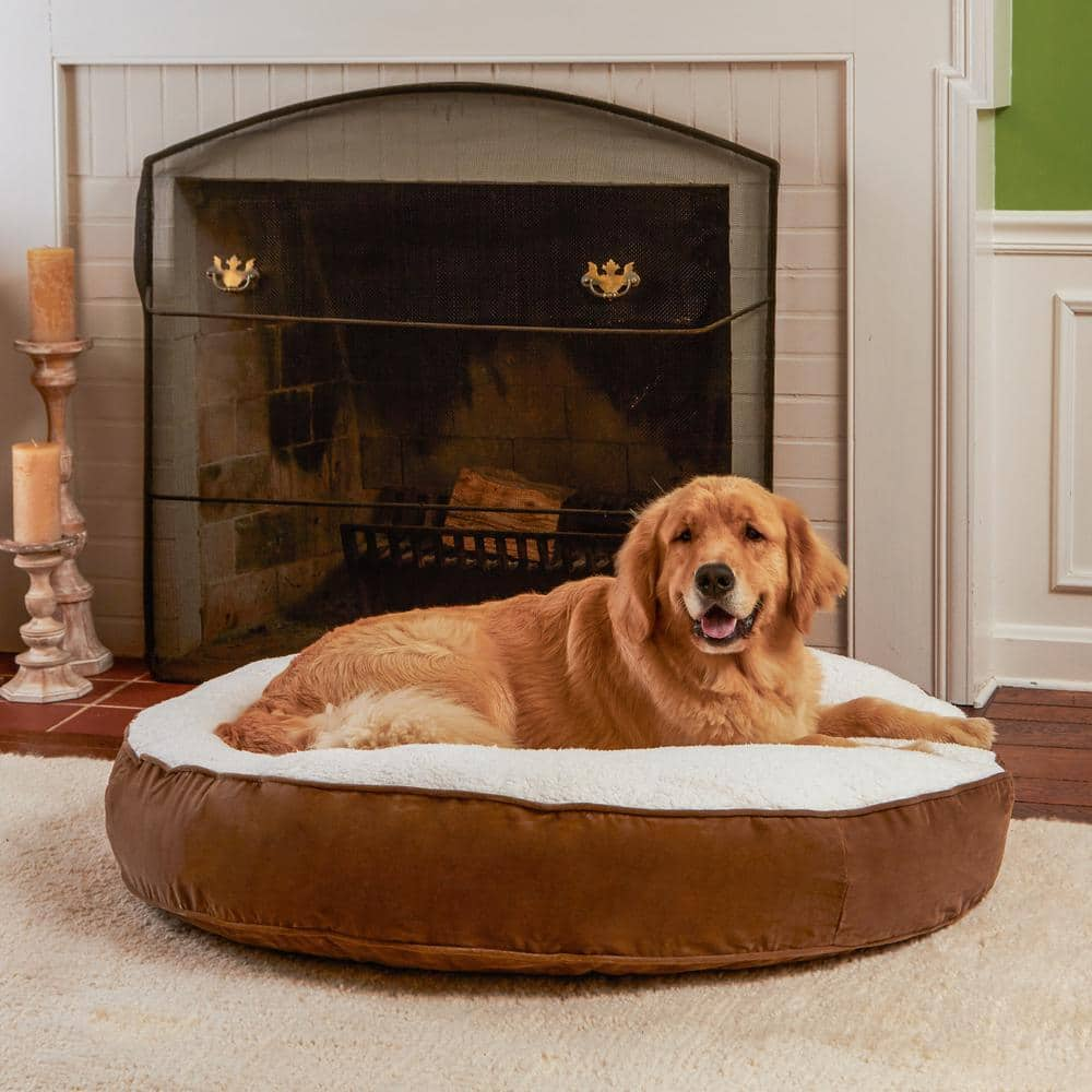 Happy Hounds Scout Deluxe Round Large Latte Sherpa Dog Bed DB250L-LATTE/BIRCH