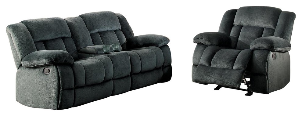 2 Piece Latona Double Glider Recliner Love Seat  Chair Charcoal Microfiber   Transitional   Living Room Furniture Sets   by AMOC  Houzz