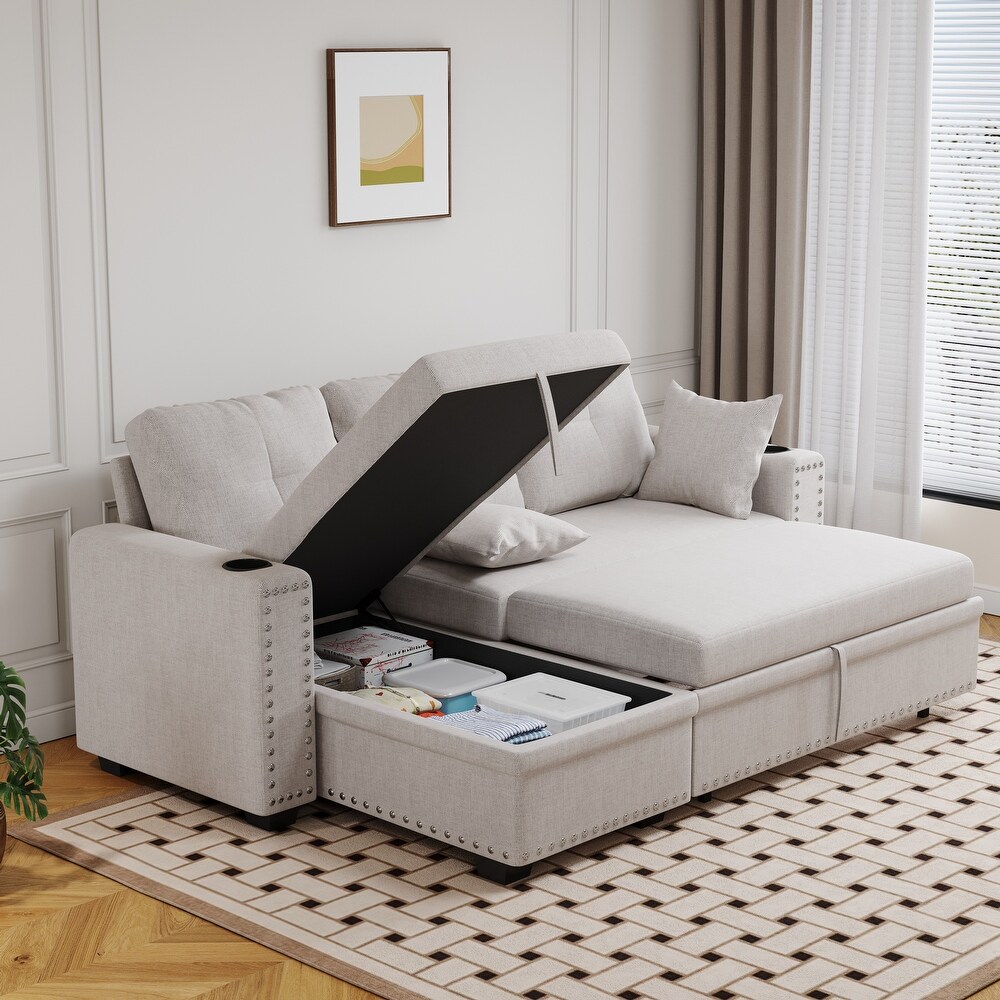 L shaped Sectional Recliner with Pull out Sofa Bed  Chaise Lounge Sofa