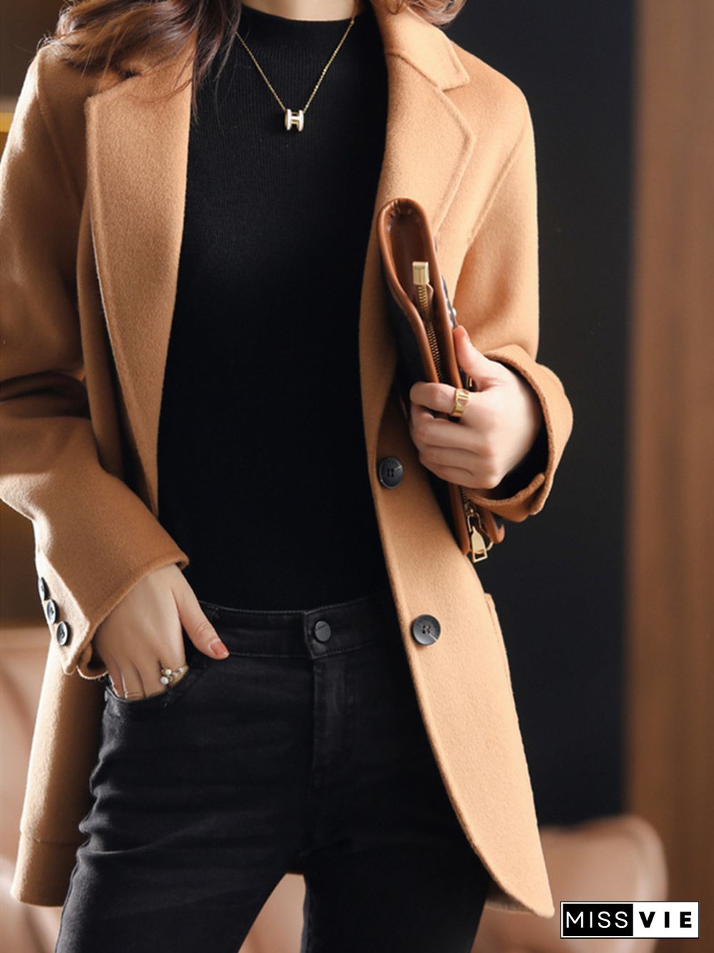 Fashion Elegant Solid Shirt Collar Outerwear