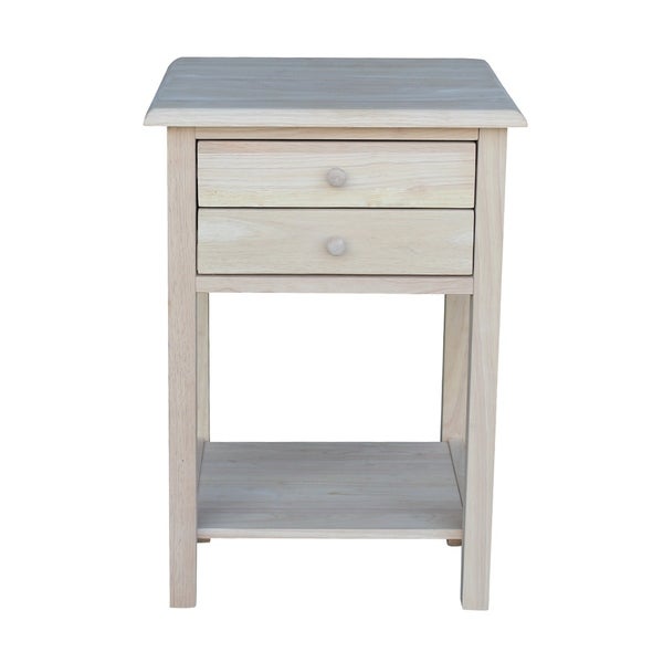 Square Solid Parawood Unfinished 2-drawer Lamp Table