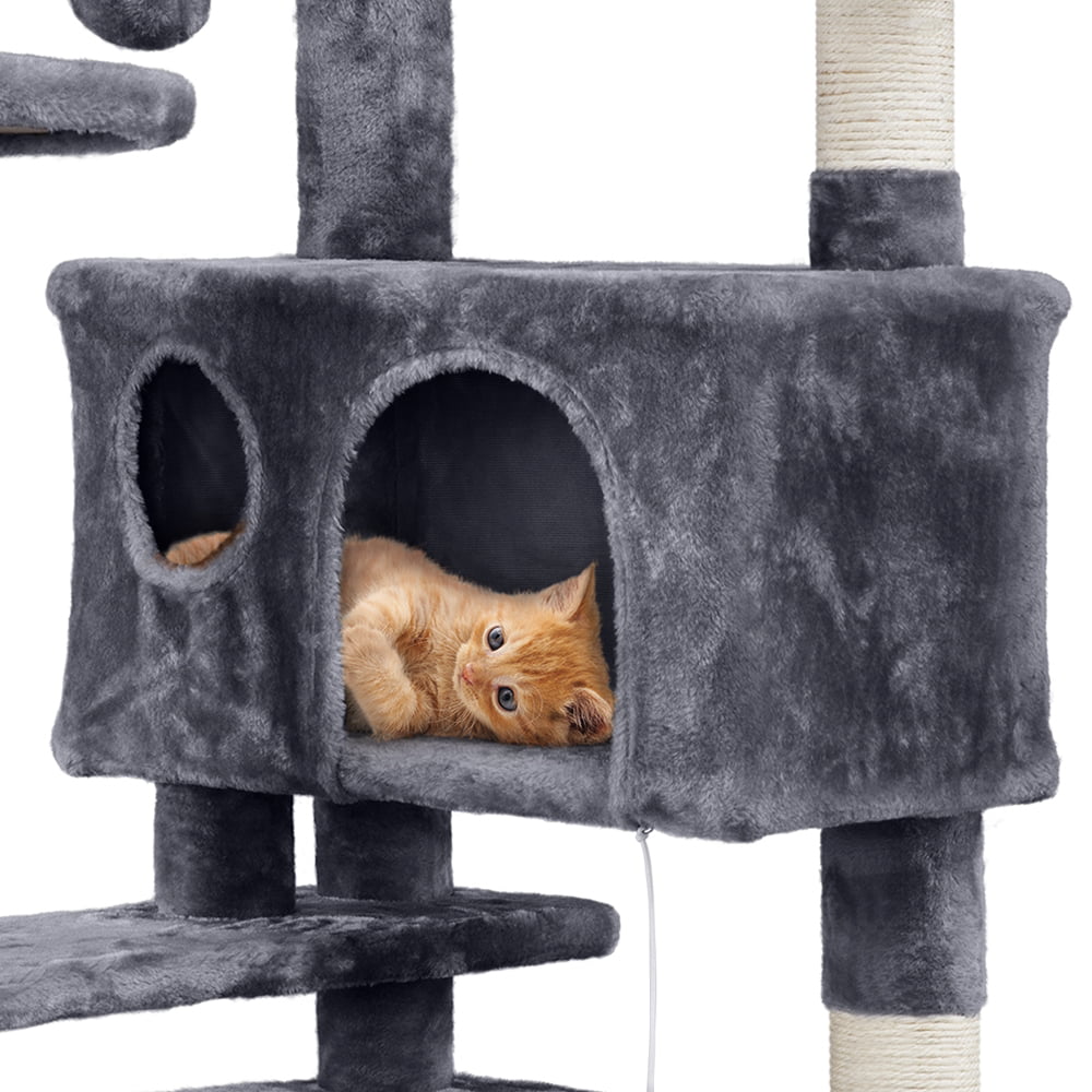 Yaheetech 54''H Cat Tree Condo with Scratching Post Tower， Dark Gray