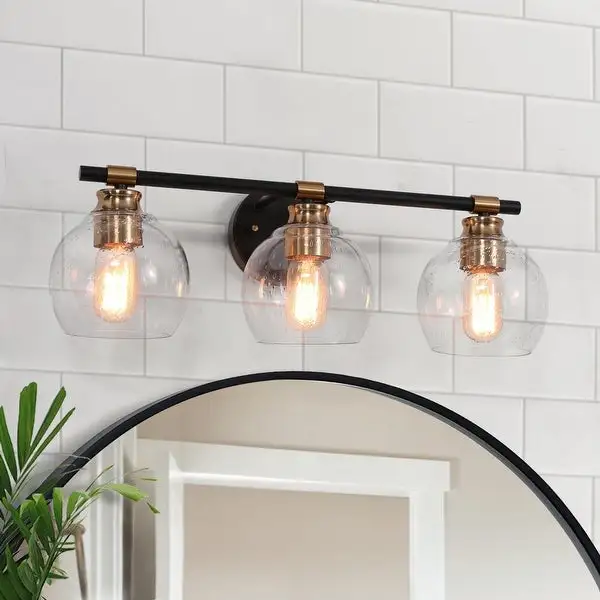 Iain Modern Black 2/3/4-Light Bathroom Vanity Lights Globe Seeded Glass Dimmable Wall Sconces