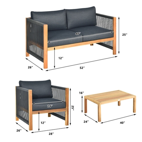 Gymax 4PCS Acacia Wood Outdoor Patio Furniture Set Cushioned Sofa