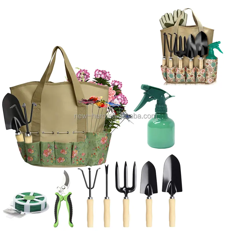 New 11 Piece 2 in 1 Storage Apron   Tote Bag oy Gardening Tool Kit Shovel Fork Rake Shear Sprayer Weed Digger Garden Tool Set