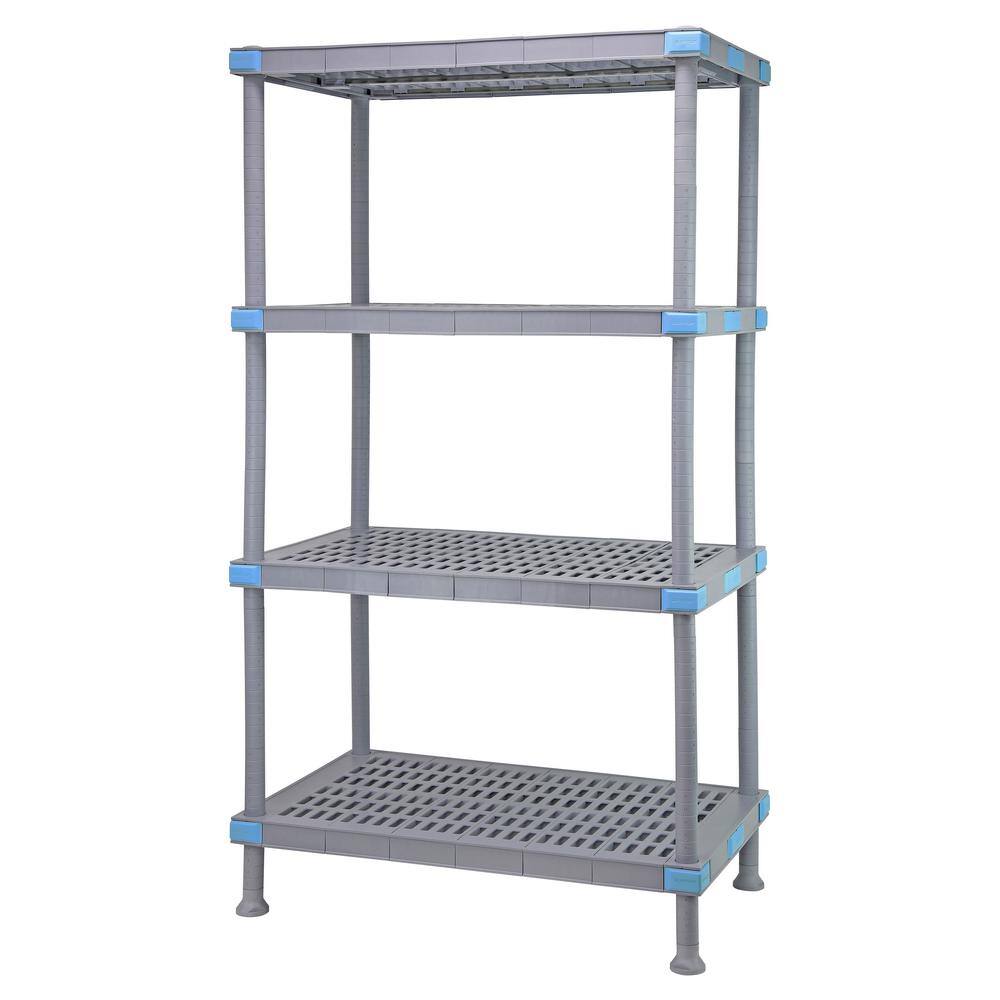 QUANTUM STORAGE SYSTEMS Millenia Gray 4-Tier Rust Proof Vented Plastic Polymer Industrial Shelving Unit (18 in. W x 86 in. H x 24 in. D) QP182486VS-4