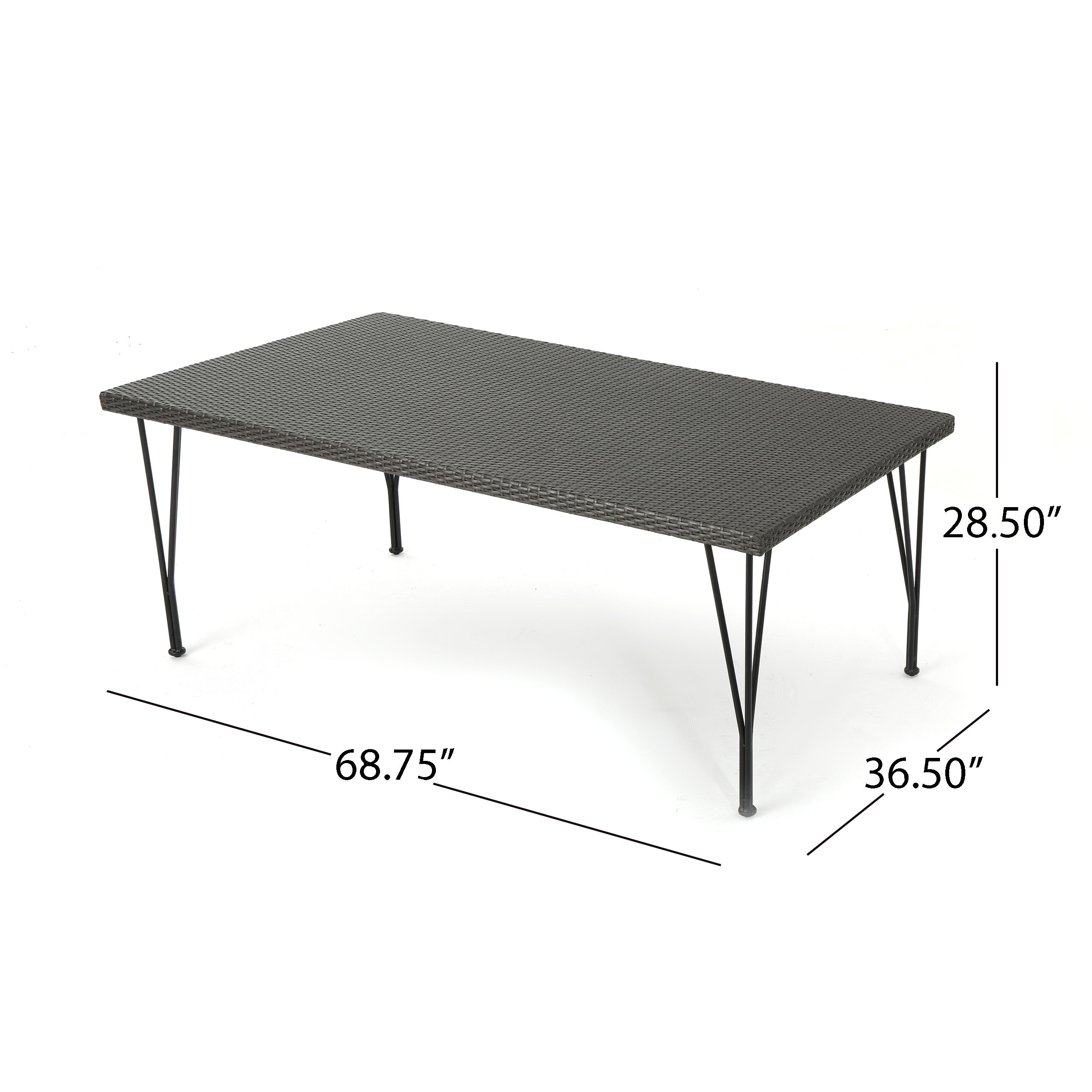 Belmy Outdoor Gray Wicker Rectangular Dining Table with Hair Pin Legs