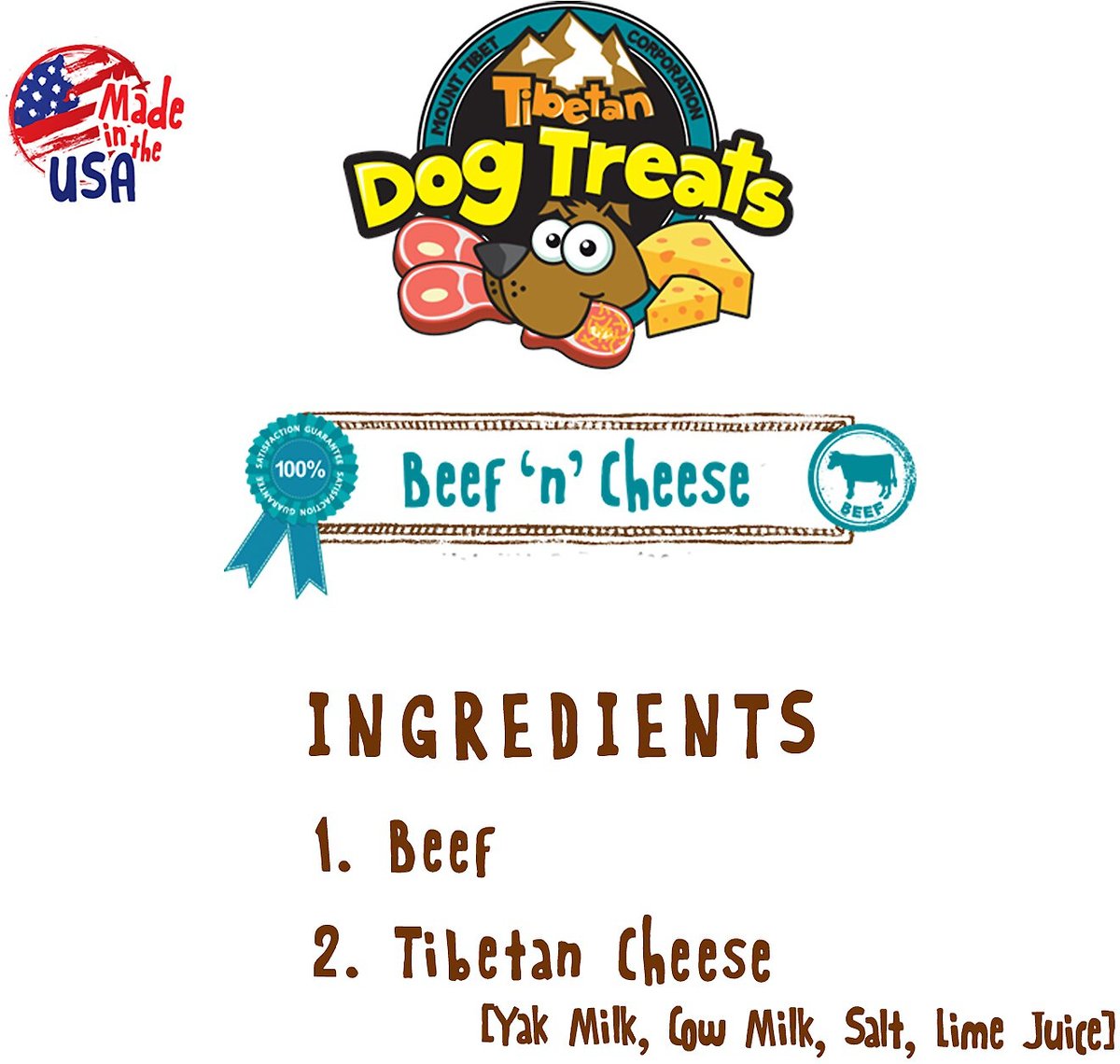 Tibetan Dog Treats Beef 'n' Cheese Grain-Free Dehydrated Dog Treats， 3.5-oz pouch