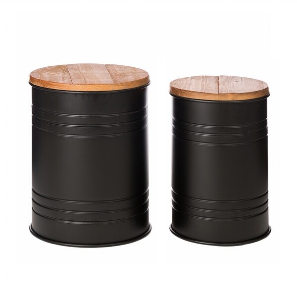 Glitzhome Industrial Farmhouse Round Storage End Tables (Set of 2)