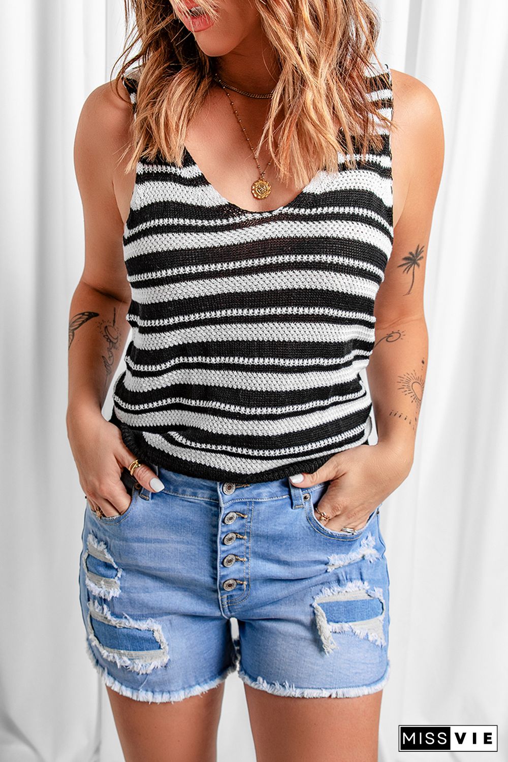 Black White Striped Tank Top