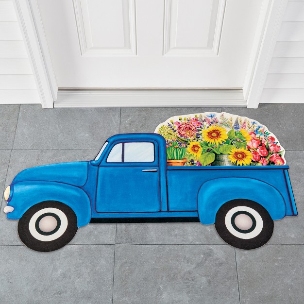 Collections Etc Blue Vintage Pickup Truck Shaped Floral Mat