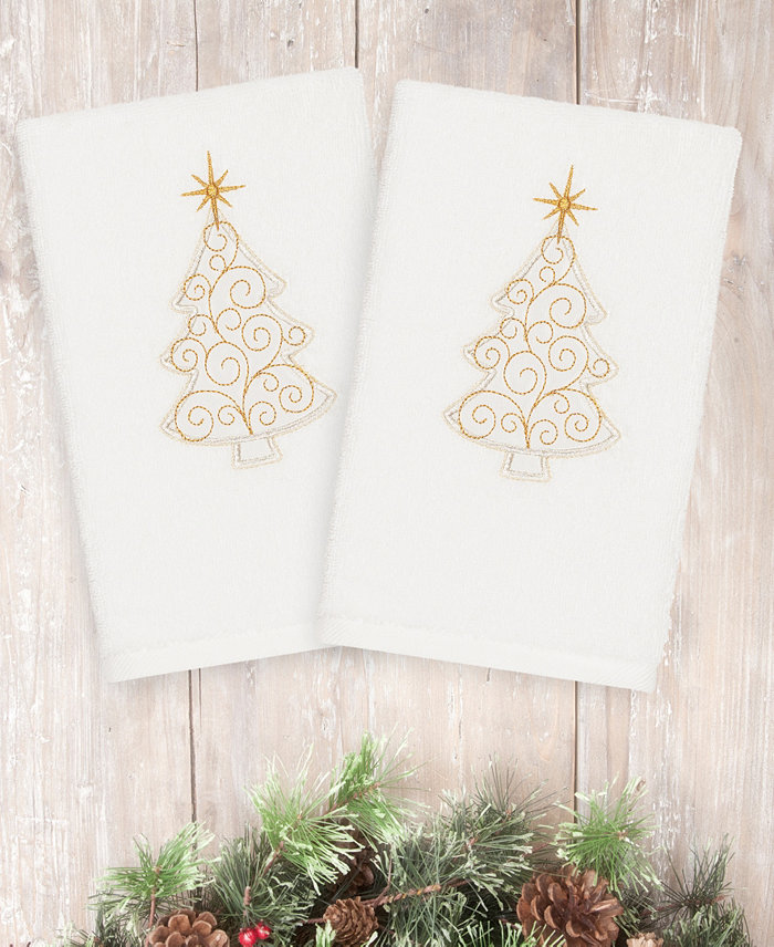 Linum Home Christmas Tree Scroll 100% Turkish Cotton Hand Towel Collection