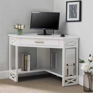 Leick Home 48 in. W Corner White Wood 1-Drawer Computer Writing Desk with Drop Front Keyboard Drawer 85430