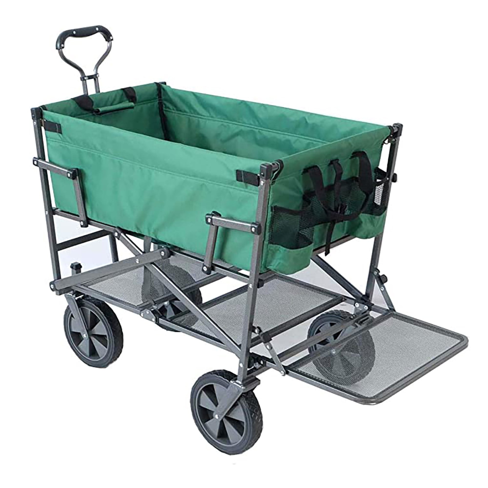 Mac Sports Double Decker Wagon: Green - Collapsible Outdoor Utility Garden Cart, 150 Lb Capacity, 32.5 x 17.5 x 10.5"