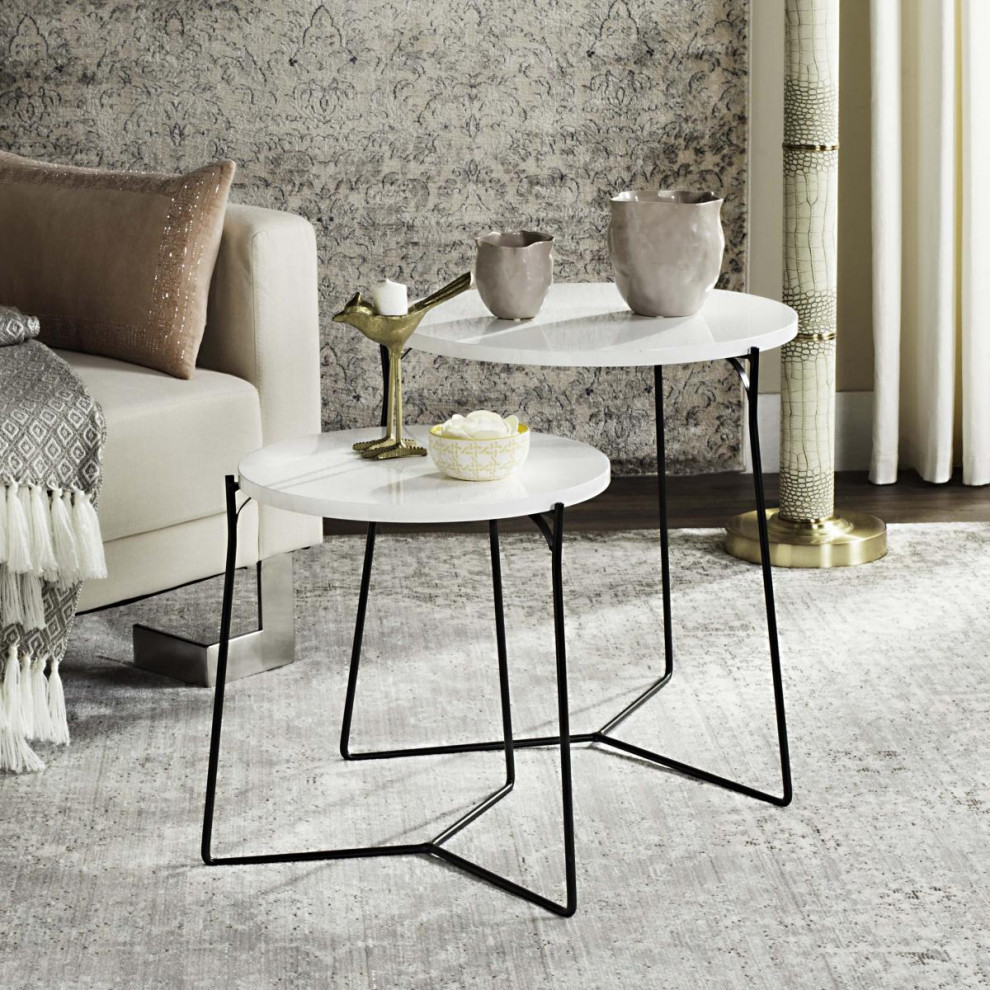 Marissa Retro Mid Century Lacquer Stacking End Table White/Black   Midcentury   Coffee Table Sets   by AED Luxury Home Decor  Houzz