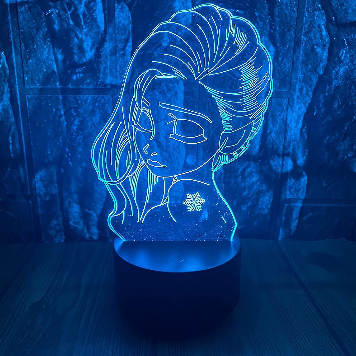 Elsa Anime Character 3d Led Optical Illusion Decoration Table Lamp 16 Colors Remote Acrylic Visual