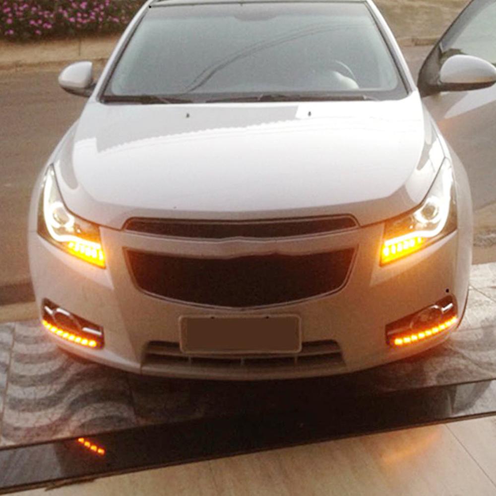 Born Pretty Car Flashing 1 Pair  Drl Daytime Running Lights With Yellow Signal Daylight For Chevrolet Cruze 2009 2010 2011 2012 2013 2014