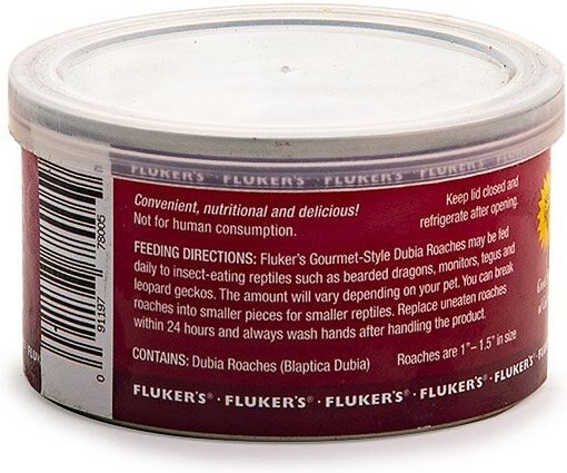 Fluker's Gourmet-Style Canned Dubia Roaches Reptile Food， 1.2-oz bag