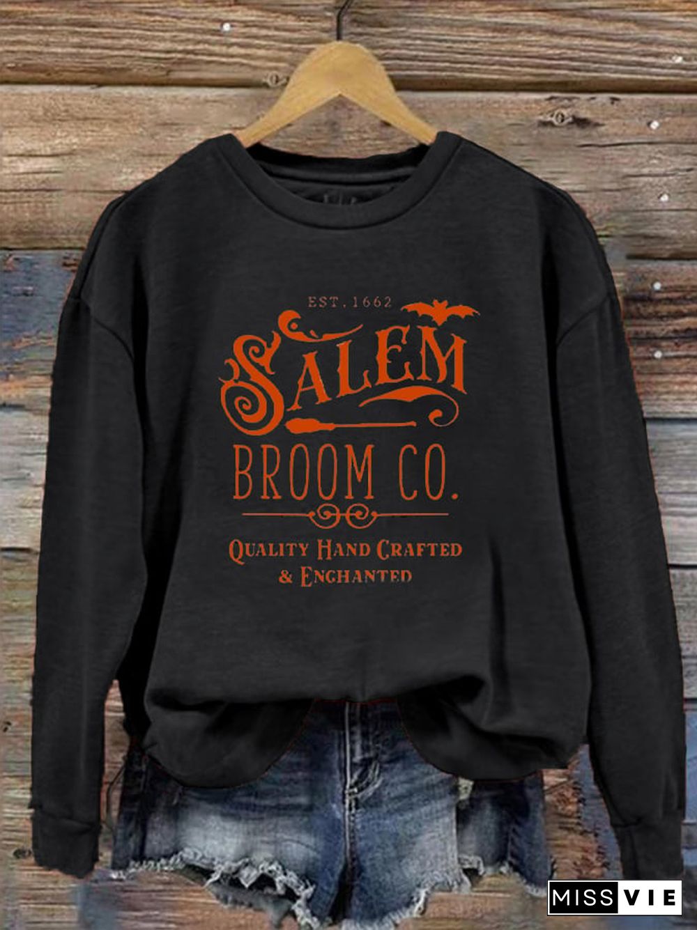 Women's Halloween Salem Broom Co Prnted Sweatshirt