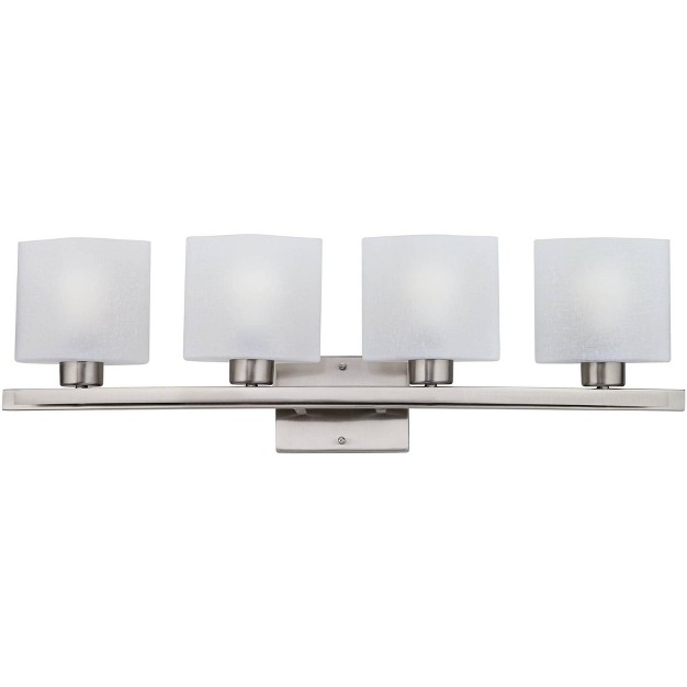 Wide 4 light Fixture White Linen Glass Bathroom Vanity Mirror