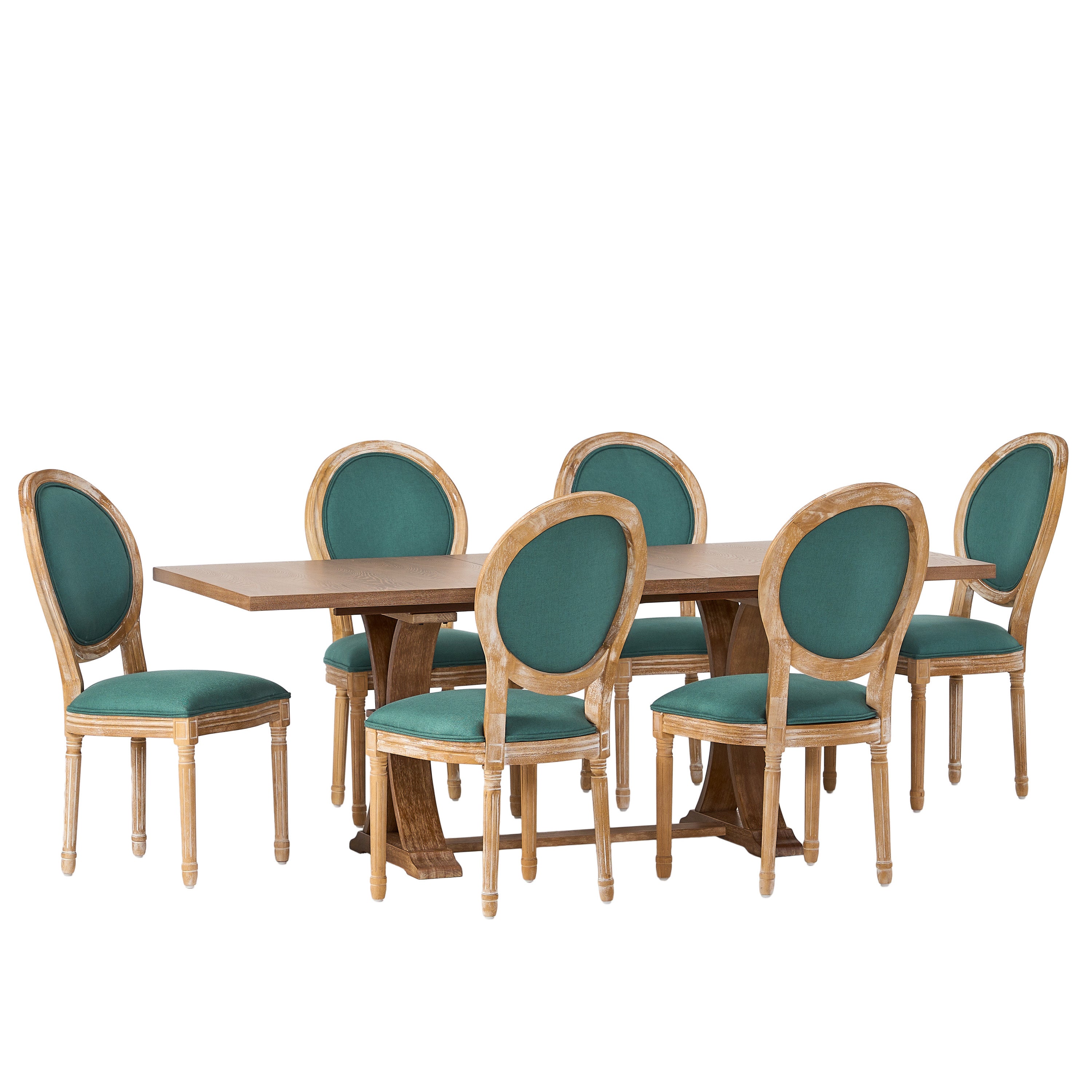 Dason French Country Fabric Upholstered Wood 7 Piece Dining Set