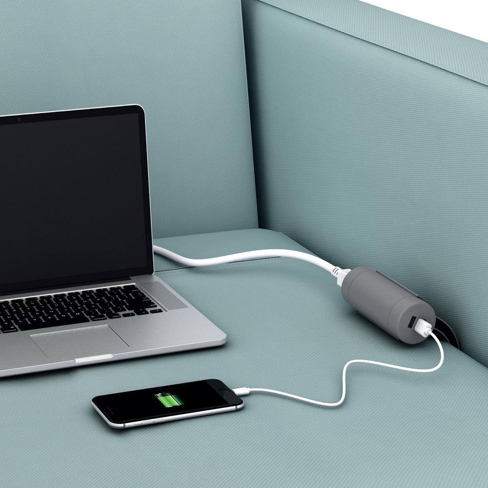 Link2Home 1-Outlet and 2-USB Ports 3.4 Amp Sofa Socket with 10 ft. Cord and Grounded Flat Plug in Light Grey EM-SO-200L-O