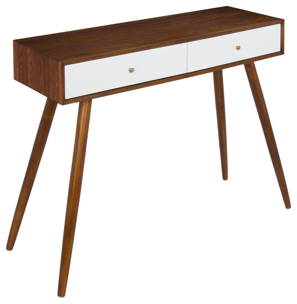 Finco Console Table  Walnut Brown/White 36x12x30   Midcentury   Console Tables   by Uniek Inc.  Houzz