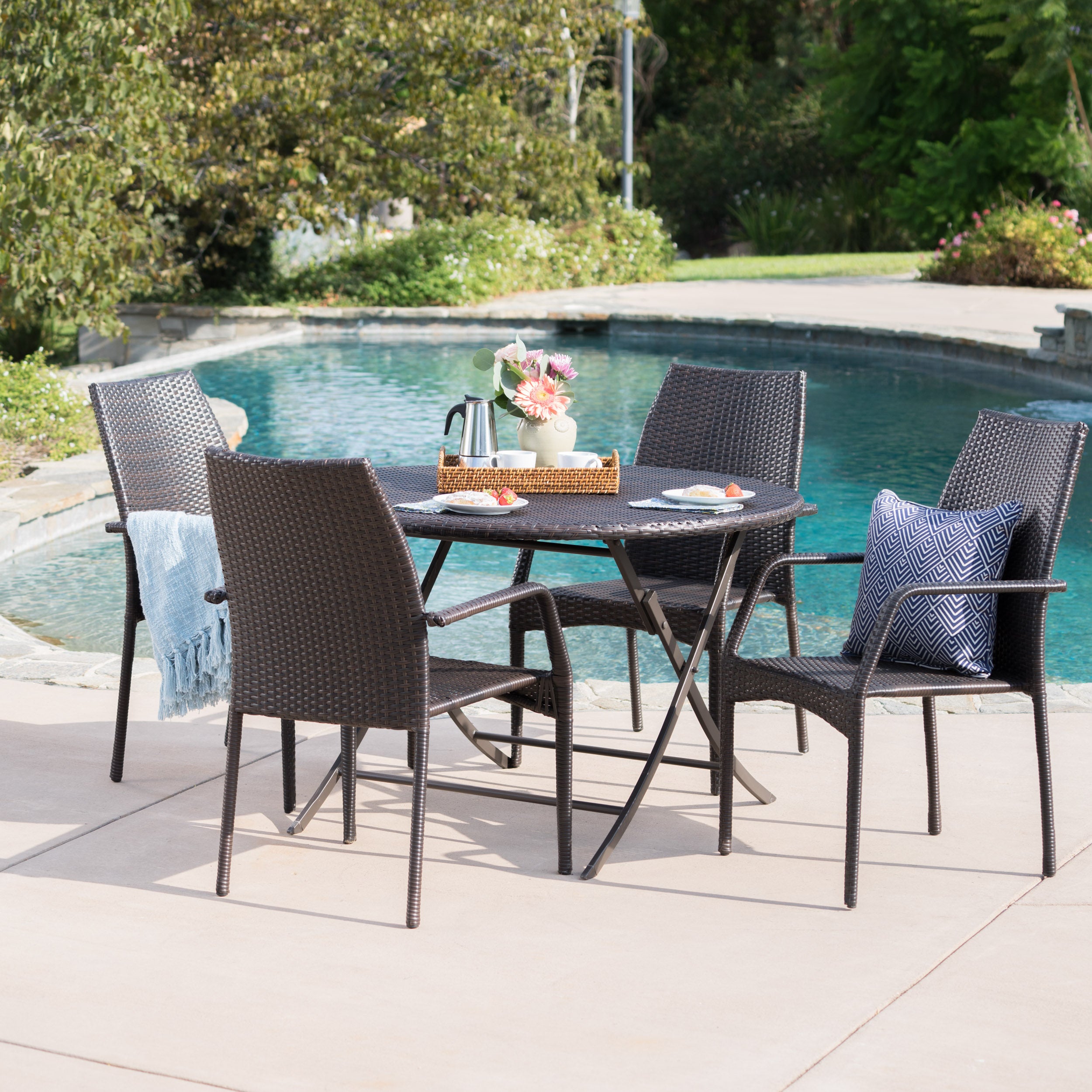 Knightley Outdoor 5 Piece Multi-brown Wicker Dining Set