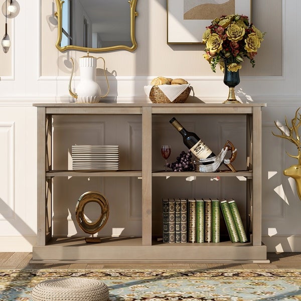 Farmhouse Wood 3-Tier Open Storage Hallway Console Table